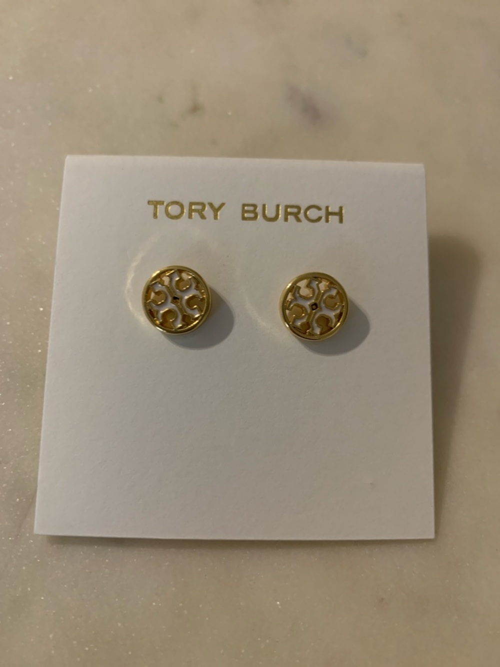 Tory Burch Gold Logo Circle Stud Earrings